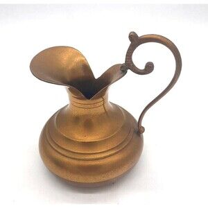 Vintage 6.5" Brass Squat Water Pitcher MCM Unique Design Made In India